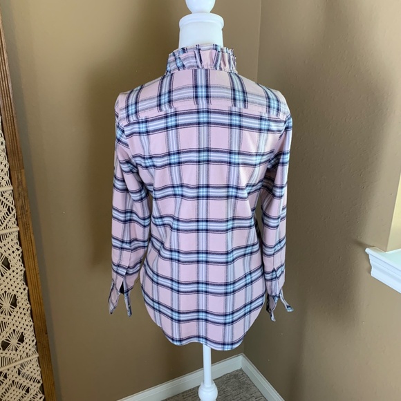 Isabel Marant Étoile Wendy Plaid Ruffle Flannel Shirt Sz 4 Pink Blue Check - Picture 3 of 9